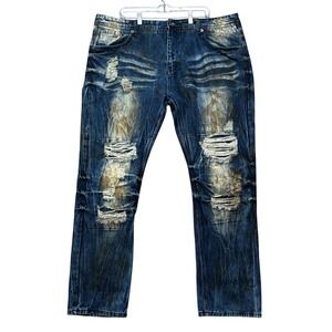 Decibel Jeans Mens 42x32 Medium Wash Distressed Ripped Streetwear Denim 5-Pocket